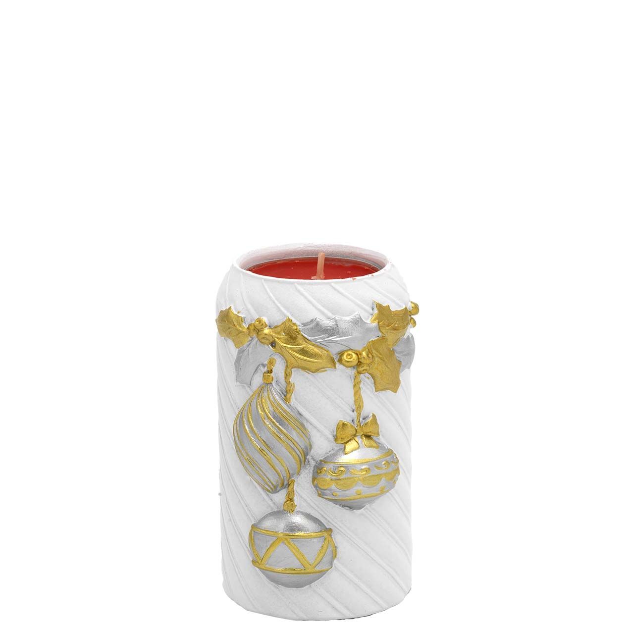 CILINDRO CON TEA LIGHT 65*100 BIANCO DECORO ORO